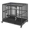 42 Inch Heavy Duty Dog Crate, Indestructible Dog Crate, 3-Door Heavy Duty Dog Kennel for Medium to Large Dogs with Lockable Wheels and Removable Tray