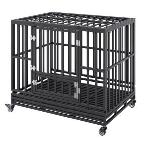42 Inch Heavy Duty Dog Crate, Indestructible Dog Crate, 3-Door Heavy Duty Dog Kennel for Medium to Large Dogs with Lockable Wheels and Removable Tray