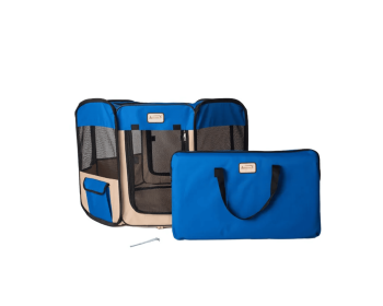 Armarkat Portable Pet Playpen (Color: Blue & Beige, size: XL)